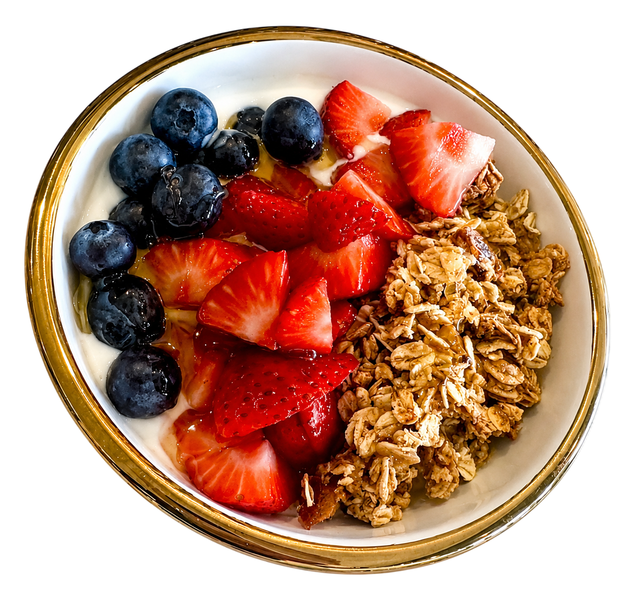 Berry granola bowl with strawberries and blueberries
